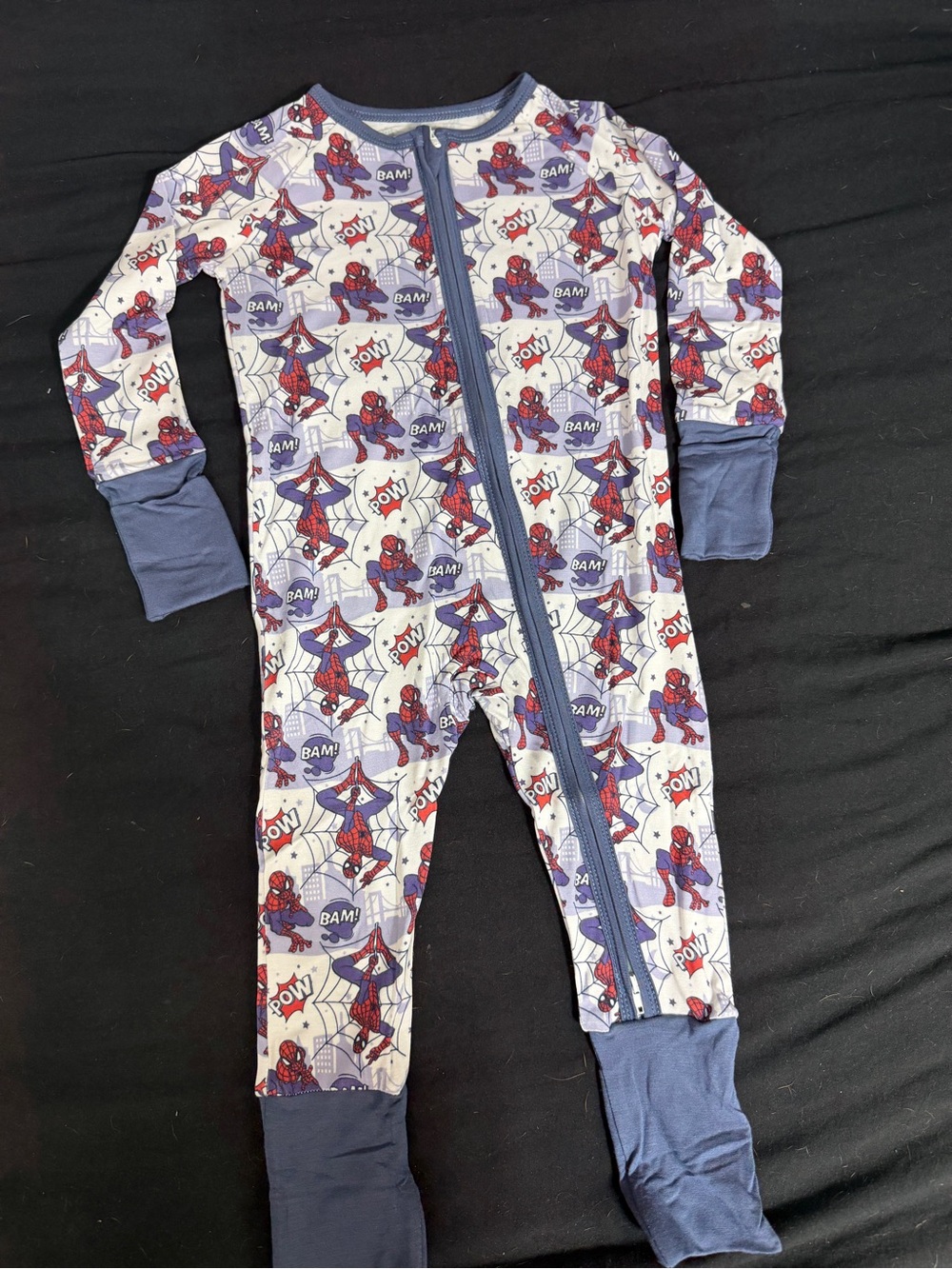 NWT  Bamboo Spider Superhero Zip One-Piece Pajamas - Red & Blue